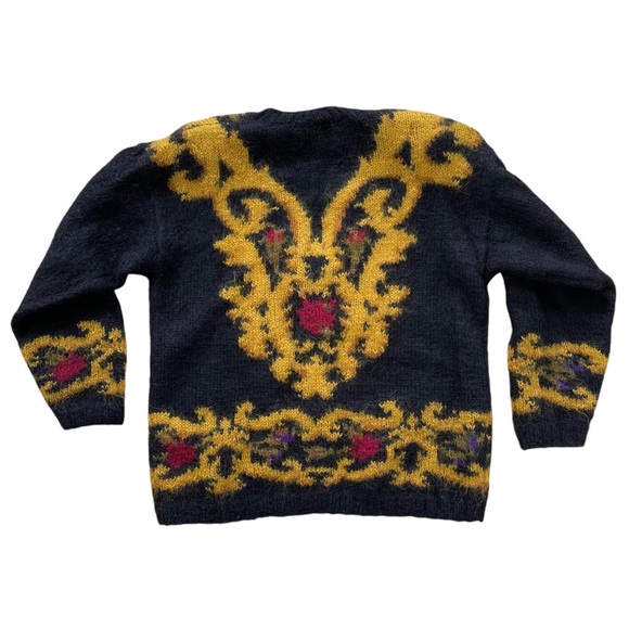 Vintage Women’s Black Printed Mohair Blend Button Up Cardigan Sweater - Picture 5 of 5